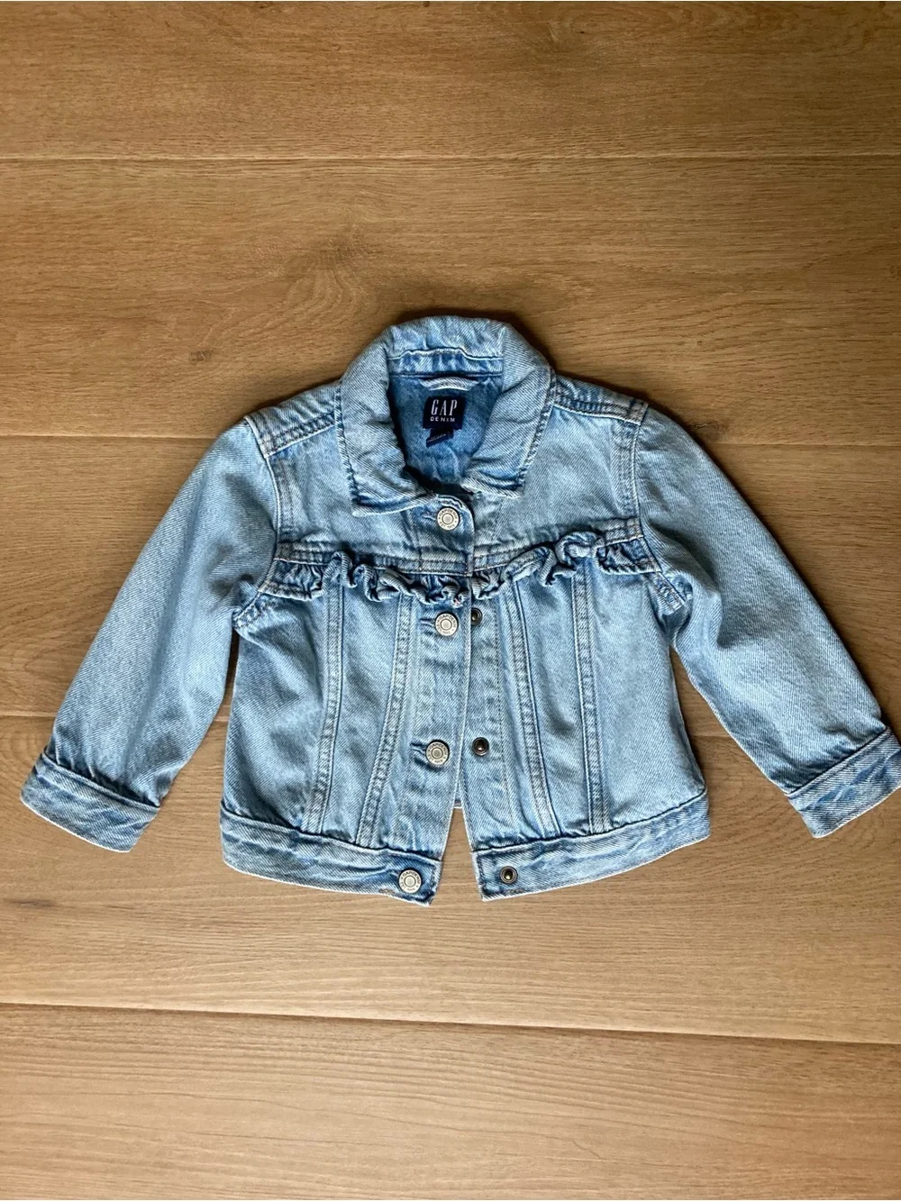 GAP Light Wash Baby Denim Jacket with Ruffle Trim